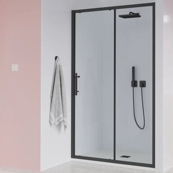 Душевая дверь Veconi Evo 100 B, 1800x1950, черный матовый, стекло прозрачное, регулировка 177-181 см