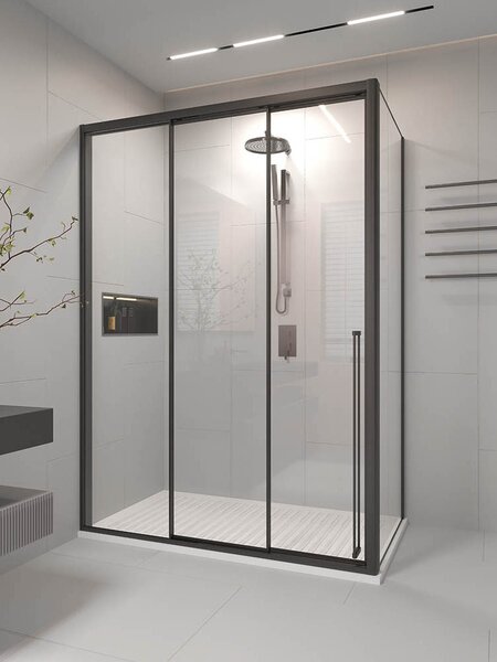 Душевой угол Veconi Premium Prato 300 SP B-L, 1600х900x2000, черный матовый, стекло прозрачное