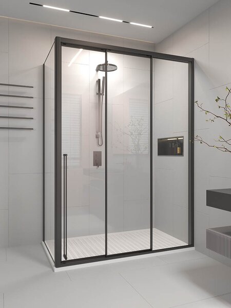 Душевой угол Veconi Premium Prato 300 SP B-R, 1500х900x2000, черный матовый, стекло прозрачное