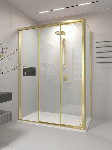 Душевой угол Veconi Premium Ptato 300 SP G-L, 1200х1000x2000, золото брашированный, стекло прозрачное
