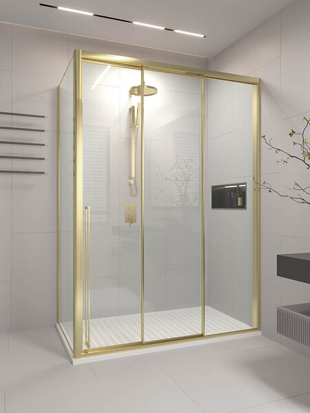 Душевой угол Veconi Premium Ptato 300 SP G-R, 1000х1000x2000, золото брашированный, стекло прозрачное