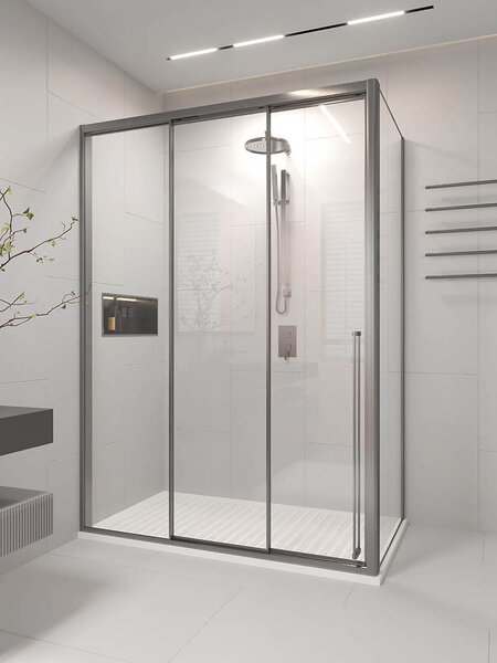 Душевой угол Veconi Premium Ptato 300 SP GR-L, 1400х1000x2000, брашированный графит, стекло прозрачное