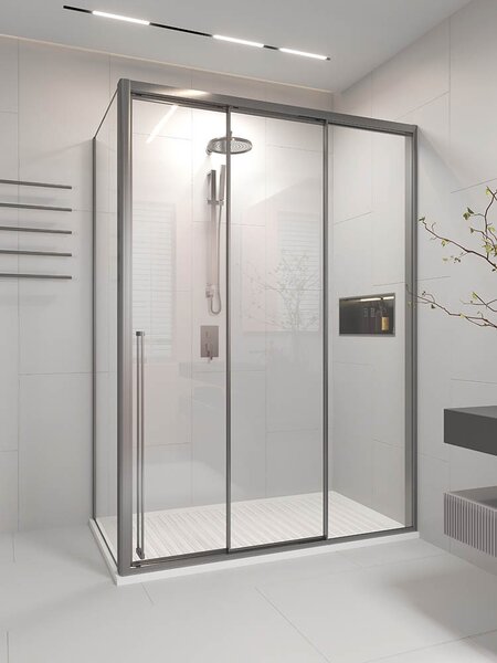 Душевой угол Veconi Premium Ptato 300 SP GR-R, 1700х1000x2000, брашированный графит, стекло прозрачное
