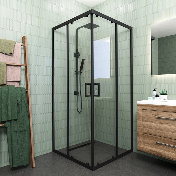 Душевой угол Veconi Rovigo RV-13, 1100x1100x1950, черный, стекло прозрачное