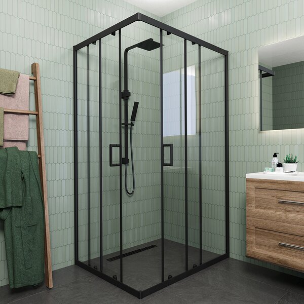 Душевой угол Veconi Rovigo RV-14, 1100x900x1950, черный, стекло прозрачное