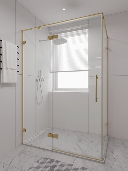 Душевой угол Veconi Premium Alassio SP G, 1400х1000x2000, брашированное золото, стекло прозрачное осветленное