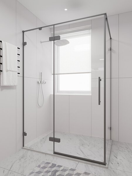 Душевой угол Veconi Premium Alassio SP GR, 1400х1000x2000, брашированный графит, стекло прозрачное осветленное