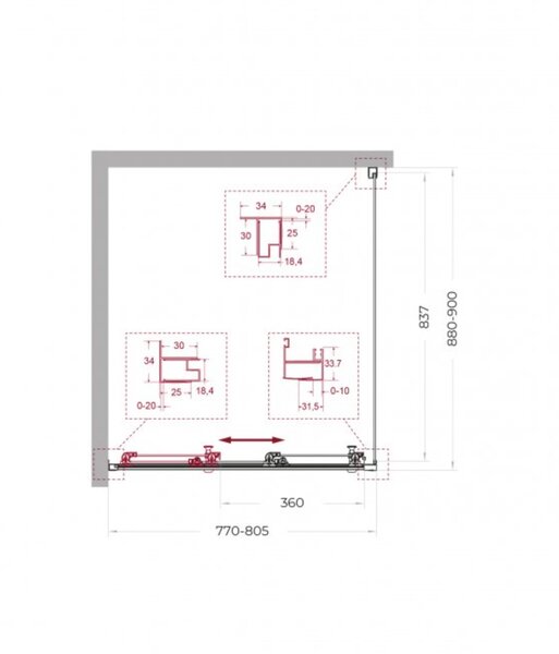 Душевой уголок BelBagno UNO-195-AHF-31-80/90-C-Cr, 80х90 см