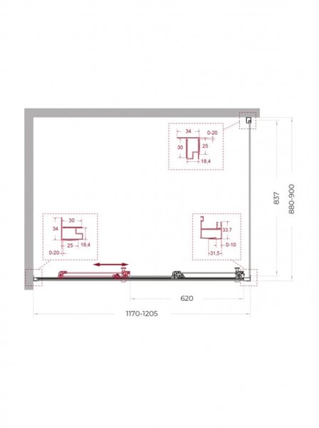 Душевой уголок BelBagno UNO-195-AHF-31-120/90-C-NERO, 120х90 см