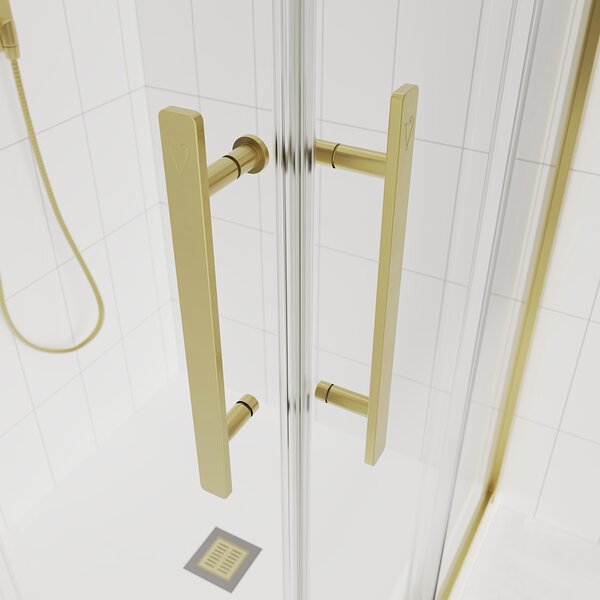Душевой угол Veconi Evo 300 G, 900х900x1950, золото брашинг, прозрачное стекло