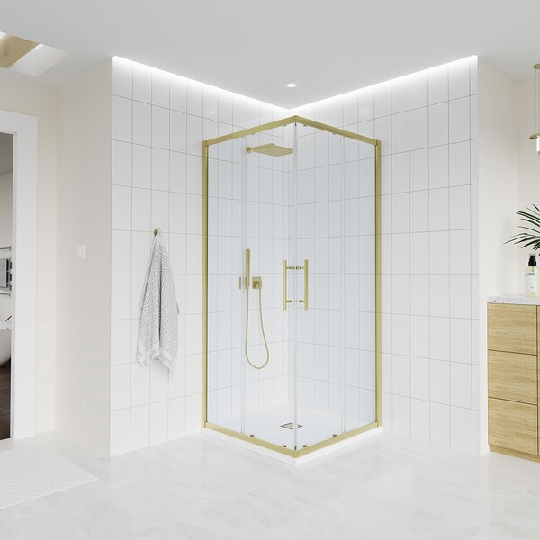 Душевой угол Veconi Evo 300 G, 1100х900x1950, золото брашинг, прозрачное стекло