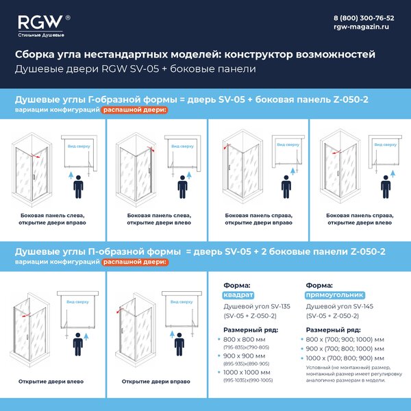 Душевая дверь RGW SV-05 90x195 см, стекло Рисунок- черный матовый принт, регулировка 880-920 мм