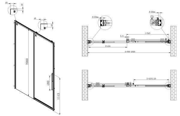 Душевая дверь Vincea Ультима (Ultima) VDS-7UL100CL 100x200 см, профиль хром. Размер регулировки 990-1010 мм