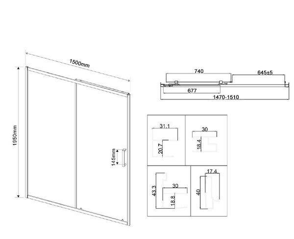 Душевая дверь Vincea Сити (City) VDS-5CT150MT 150x195 см, профиль хром. Размер регулировки 1470-1510 мм