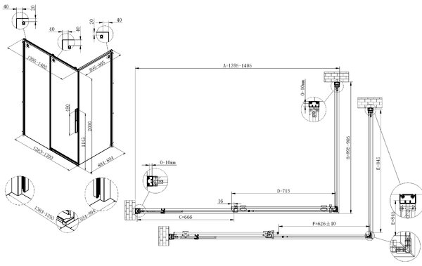 Душевой уголок Vincea Ультима (Ultima) VSR-7UL9014CL, 1400*900, хром, стекло прозрачное