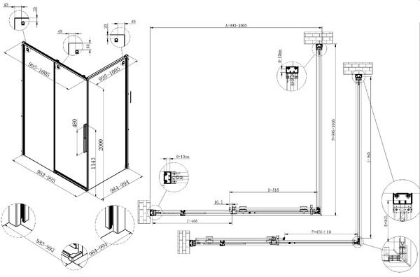 Душевой уголок Vincea Ультима (Ultima) VSR-7UL1010CL, 1000*1000, хром, стекло прозрачное