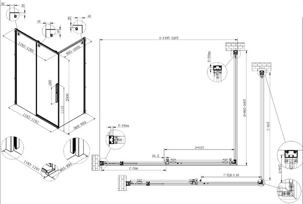 Душевой уголок Vincea Ультима (Ultima) VSR-7UL1012CLG, 1200*1000, брашированное золото, стекло прозрачное