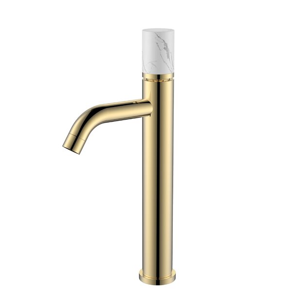Смеситель Boheme STICK для раковинывыс.GOLD MRAMOR WHITE_Комплект 122-G-MR-WHITE цвет золото глянцевое