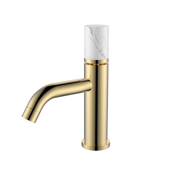 Смеситель Boheme STICK для умывальника низкий GOLD ручка мрамор белая 121-G-MR