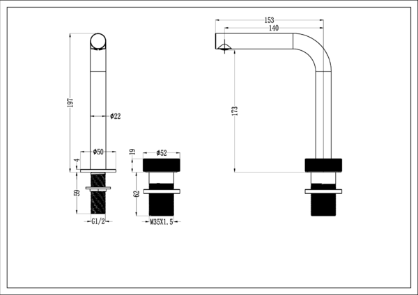 Смеситель для раковины Boheme TECH 158-B Черный матовый