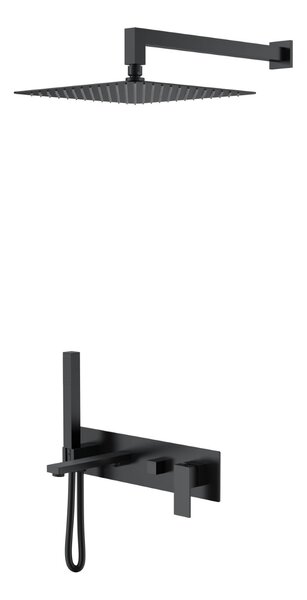Смеситель встроенный + верхний+ ручной душ Boheme Qubic Matt Black 474-B