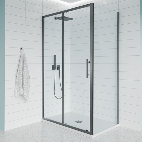 Душевой угол Veconi Evo 100SP GR 1400х700x1950, графит брашинг, прозрачное стекло