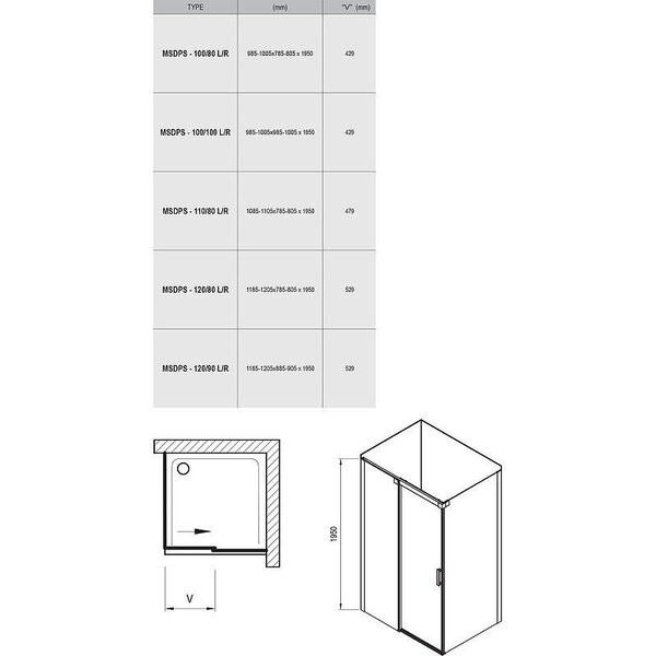Душевой уголок Ravak Matrix MSDPS-120/90 120x90 L левосторонний, стекло Transparent, профиль Хром (0WLG7C00Z1)