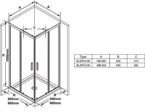 Душевой уголок Ravak Blix BLSRV2-90 90x90 стекло Transparent, профиль Черный (X1LM70300Z1)