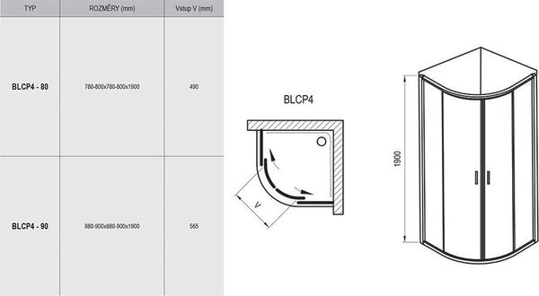 Душевой уголок Blix BLCP4-90 белый + Грапе