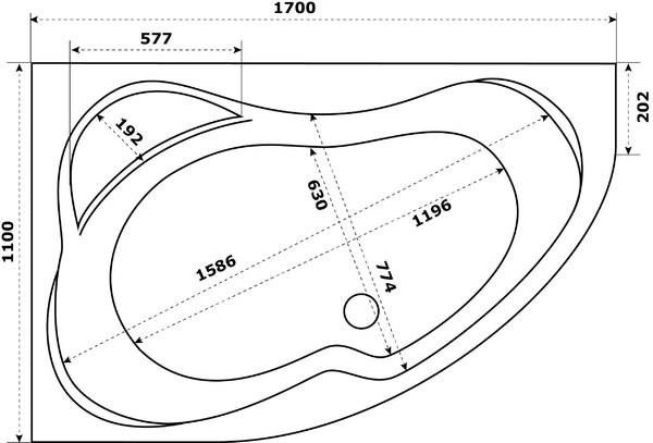 Ванна акриловая Azario Микона 170х110 правая МИВ0004