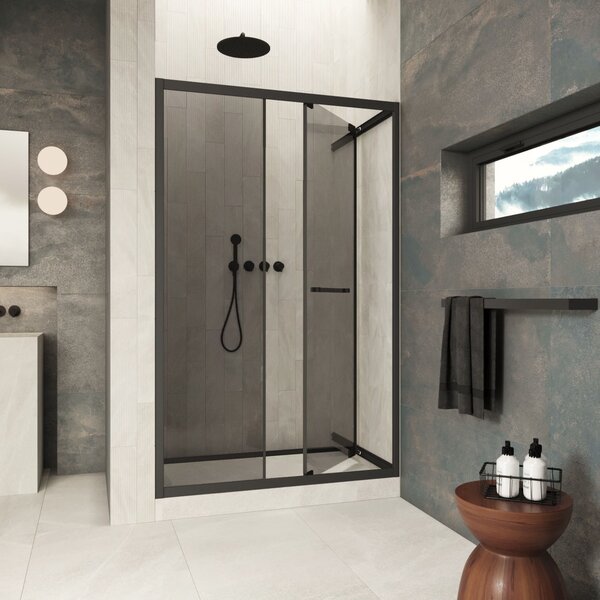 Душевая дверь Vegas-glass ZP Inside 120 02M 07 стекло графит, профиль черный матовый, 120х200 см. Размер регулировки 119-121 см.