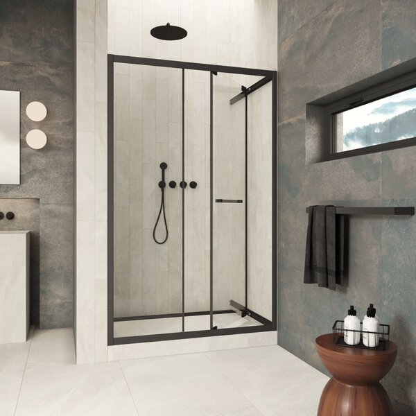 Душевая дверь Vegas-glass ZP Inside 130 02M 01 стекло прозрачное, профиль черный матовый, 130х200 см. Размер регулировки 129-131 см.