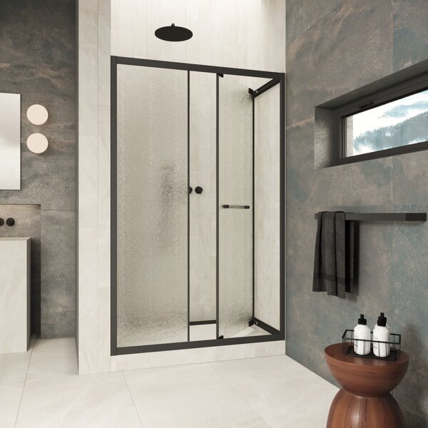 Душевая дверь Vegas-glass ZP Inside 150 02M 02 стекло шиншилла, профиль черный матовый, 150х200 см. Размер регулировки 149-151 см.
