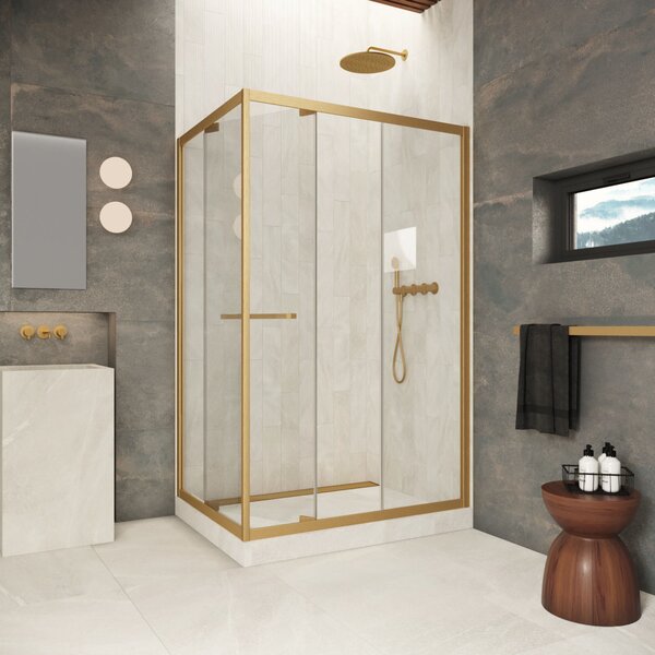 Душевой уголок Vegas-glass ZP+ZPV Inside 100*100 03 01 стекло прозрачное, профиль золото матовое, 100х100 см
