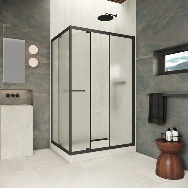 Душевой уголок Vegas-glass ZP+ZPV Inside 110*100 02M 10 стекло сатин, профиль черный матовый, 110х100 см