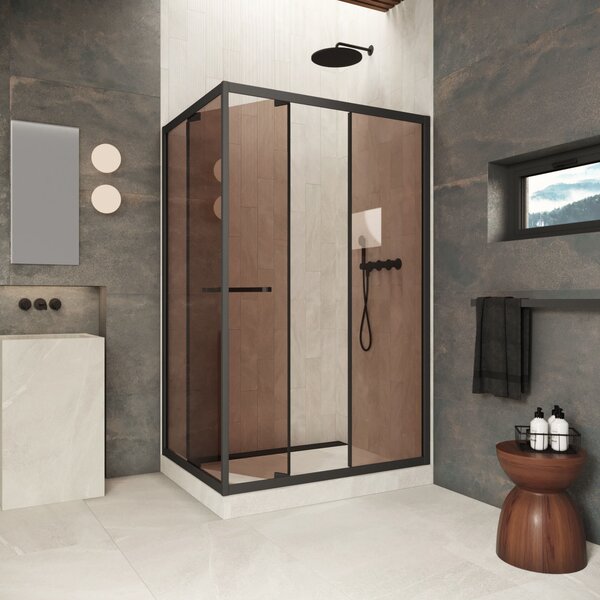 Душевой уголок Vegas-glass ZP+ZPV Inside 130*90 02M 05 стекло бронза, профиль черный матовый, 130х90 см