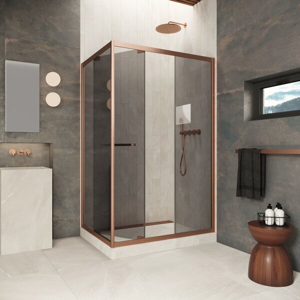 Душевой уголок Vegas-glass ZP+ZPV Inside 140*80 12 07 стекло графит, профиль медь, 140х80 см