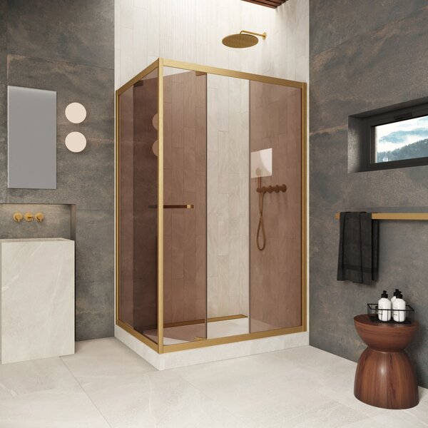 Душевой уголок Vegas-glass ZP+ZPV Inside 140*80 03 05 стекло бронза, профиль золото матовое, 140х80 см