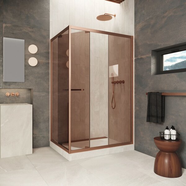 Душевой уголок Vegas-glass ZP+ZPV Inside 140*90 12 05 стекло бронза, профиль медь, 140х90 см