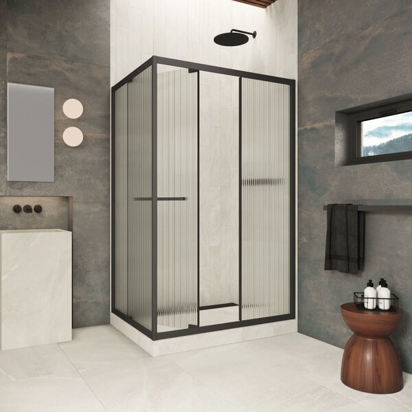 Душевой уголок Vegas-glass ZP+ZPV Inside 150*90 02M Moru стекло Moru, профиль черный матовый, 150х90 см