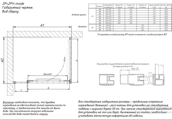 Душевой уголок Vegas-glass ZP+ZPV Inside 160*90 02M 05 стекло бронза, профиль черный матовый, 160х90 см