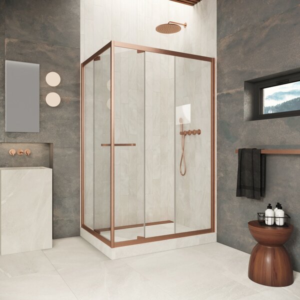 Душевой уголок Vegas-glass ZP+ZPV Inside 160*100 12 01 стекло прозрачное, профиль медь, 160х100 см