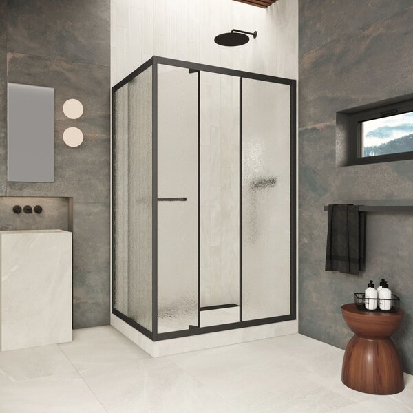 Душевой уголок Vegas-glass ZP+ZPV Inside 160*100 02M 02 стекло шиншилла, профиль черный матовый, 160х100 см