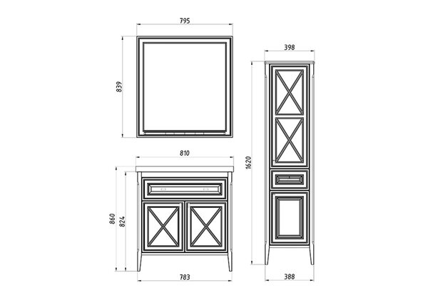 Комплект мебели ASB-Woodline Монте 80 бежевый (тумба, раковина и зеркало)