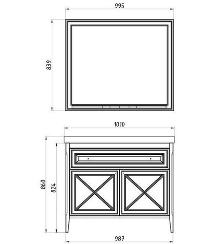 Комплект мебели ASB-Woodline Монте 100 бежевый (тумба, раковина и зеркало)