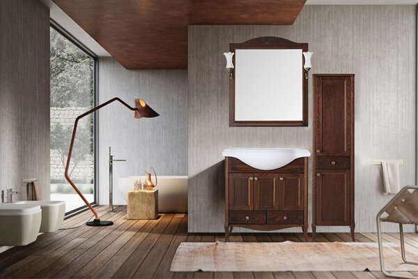 Комплект мебели ASB-Woodline Салерно 80 цвет орех (зеркало, тумба, раковина)