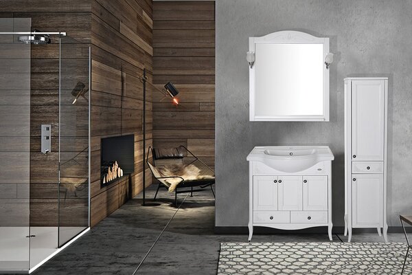 Комплект мебели ASB-Woodline Салерно 80 цвет белый / патина серебро (зеркало, тумба, раковина)