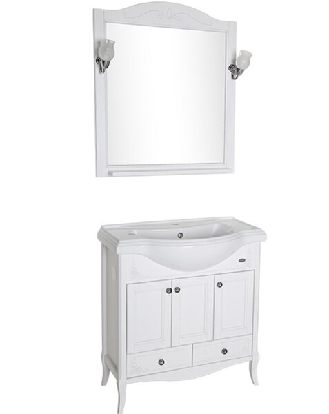 Комплект мебели ASB-Woodline Салерно 80 цвет белый / патина серебро (зеркало, тумба, раковина)