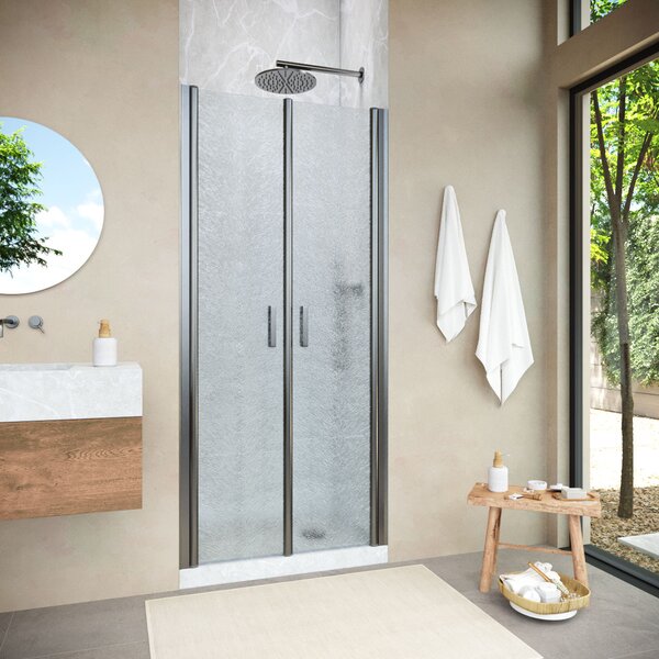 Душевая дверь Vegas Glass E2P NOVO h2000 80 11 02 профиль оружейная сталь, стекло шиншилла. Размер регулировки 82,5-87,5 см
