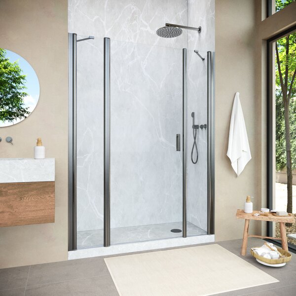 Душевая дверь Vegas Glass EP-2F NOVO h2000 130 11 01 L профиль оружейная сталь, стекло прозрачное. Размер регулировки 128-133 см